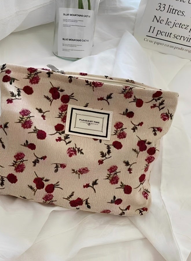 حقائب مستحضرات التجميل للنساء حقيبة منظمة للمكياج أثناء السفر حقيبة تخزين متعددة الوظائف لحمامات السباحة حقيبة يد محمولة بسحاب هدية مثالية للعطلات ألوان وردي وردي كريمي - Image 3